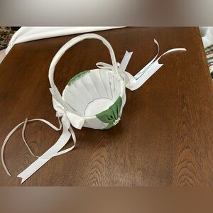 Flower Girl White & Green Flower Basket, to carry on your big day! 9” drop.